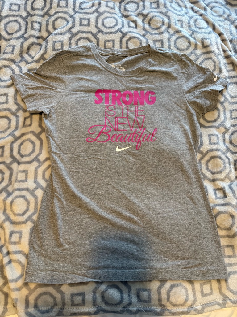 Nike Gray T-Shirt With Pink 'Strong Is The New Beautiful' Graphic